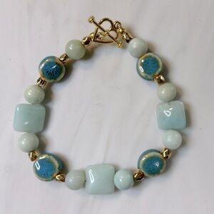 Mermaid of the Sea - Gold, Teal and Aqua Beaded Bracelet